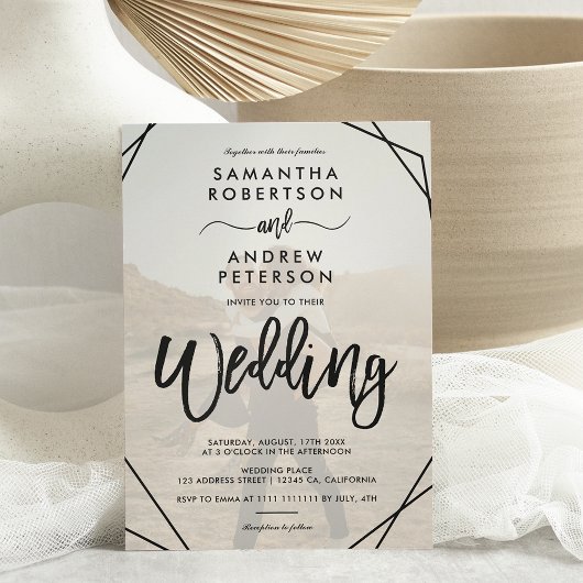 Chic black lijst simpel fotoscript bruiloft kaart