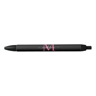 Chic Black Magenta roze monogram naam Zwarte Inkt Pen