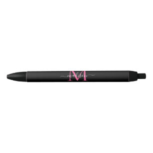 Chic Black Magenta Roze Monogram Script Naam Zwarte Inkt Pen
