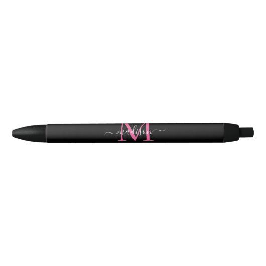 Chic Black Magenta Roze Monogram Script Naam Zwarte Inkt Pen (Voorkant)