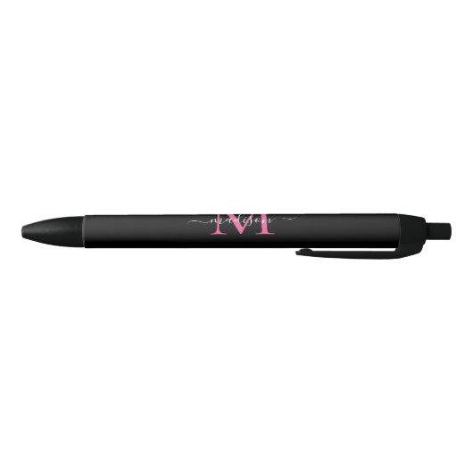 Chic Black Magenta Roze Monogram Script Naam Zwarte Inkt Pen (Bodem)