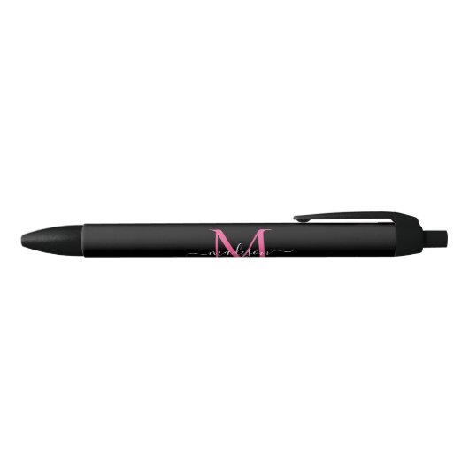Chic Black Magenta Roze Monogram Script Naam Zwarte Inkt Pen (Bovenkant)