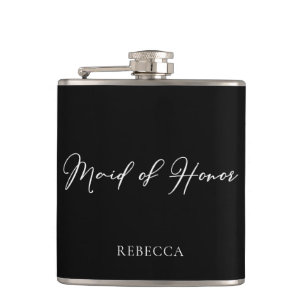 Chic Black Maid of Honor gepersonaliseerd Heupfles