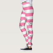 Chic Black Mandalas op roze en witte strepen Leggings (Links)