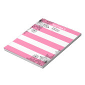 Chic Black Mandalas op roze en witte strepen Notitieblok (Linkerzijde)
