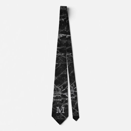Chic Black Marble Pattern Modern Monogram Stropdas (Voorkant)