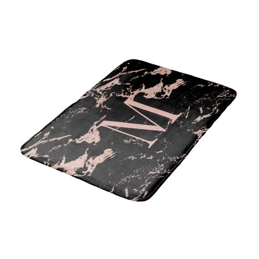 Chic Black Marble Roos Gold Foil Monogram Badmat (Gekanteld)