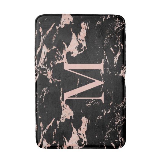 Chic Black Marble Roos Gold Foil Monogram Badmat (Voorkant Verticaal)