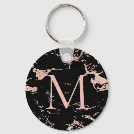 Chic Black Marble Roos Gold Foil Monogram Sleutelhanger