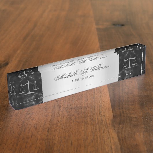 Chic Black Marble Silver Scales of Justice Lawyer Naambordje (Zijkant)