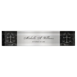 Chic Black Marble Silver Scales of Justice Lawyer Naambordje