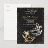 Chic Black Masquerade, Masque Confetti Sweet 16 Uitnodiging Briefkaart (Voorkant / Achterkant)