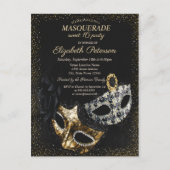 Chic Black Masquerade, Masque Confetti Sweet 16 Uitnodiging Briefkaart (Voorkant)