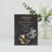 Chic Black Masquerade, Masque Confetti Sweet 16 Uitnodiging Briefkaart (Staand voorkant)
