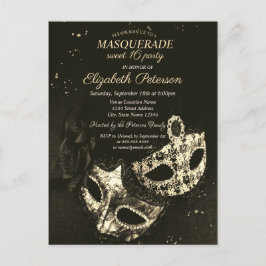 Chic Black Masquerade, Masque Sweet 16 Uitnodiging Briefkaart