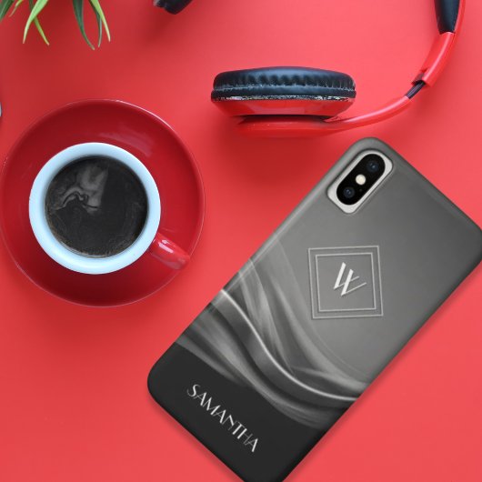 Chic Black Metallic Luxury Monogram Case-Mate iPhone Case