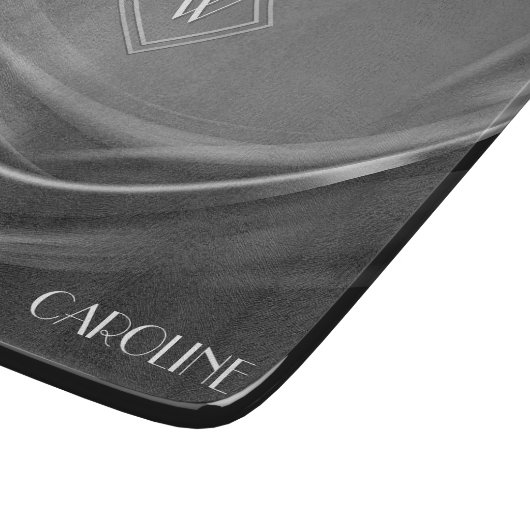 Chic Black Metallic Luxury Monogram Snijplank (Hoek)