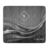 Chic Black Metallic Luxury Monogram Snijplank (Voorkant)