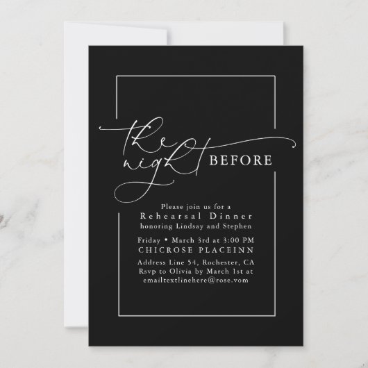 Chic Black Minimalist Modern Rehearsal Dinner Kaart (Voorkant)