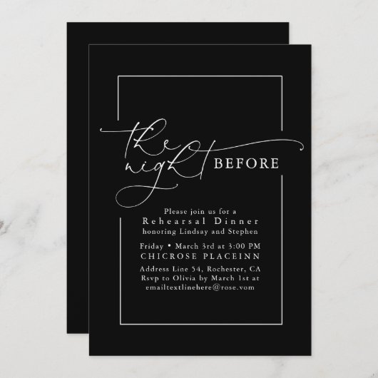 Chic Black Minimalist Modern Rehearsal Dinner Kaart (Voorkant / Achterkant)