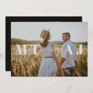 Chic Black Monogram Overlay Foto opslaan Datum