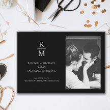 Chic Black Monogram Weddenschap Save the Date Phot
