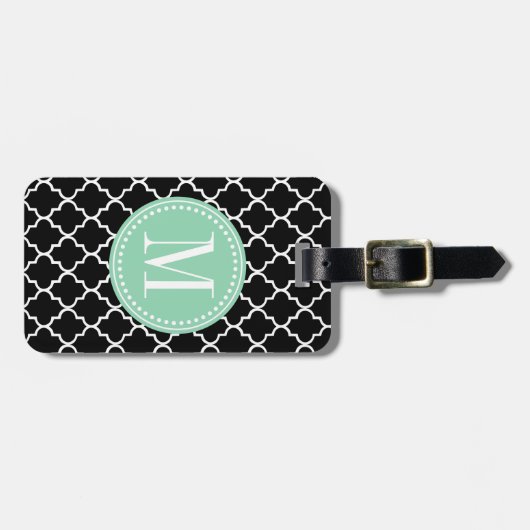 Chic Black Moroccan Lattice Persoonlijk Bagagelabel (Voorkant horizontaal)