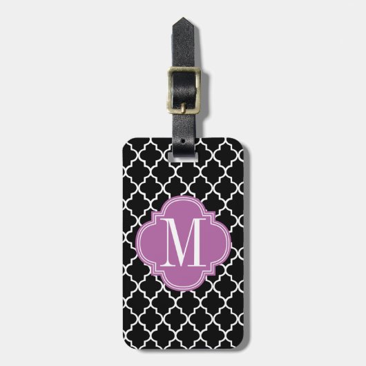 Chic Black Moroccan Lattice Persoonlijk Bagagelabel (Voorkant verticaal)