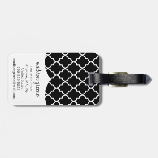 Chic Black Moroccan Lattice Persoonlijk Bagagelabel (Achterkant horizontaal)