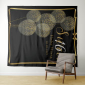 Chic Black n Gold Sweet 16 Birthday Photo Backdrop Wandkleed (In Situ (horizontaal))