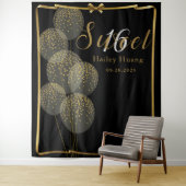 Chic Black n Gold Sweet 16 Birthday Photo Backdrop Wandkleed (In situ)