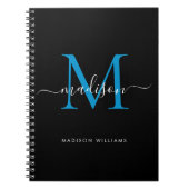 Chic Black Ocean Blue Monogram Script Name Initiaa Notitieboek (Voorkant)
