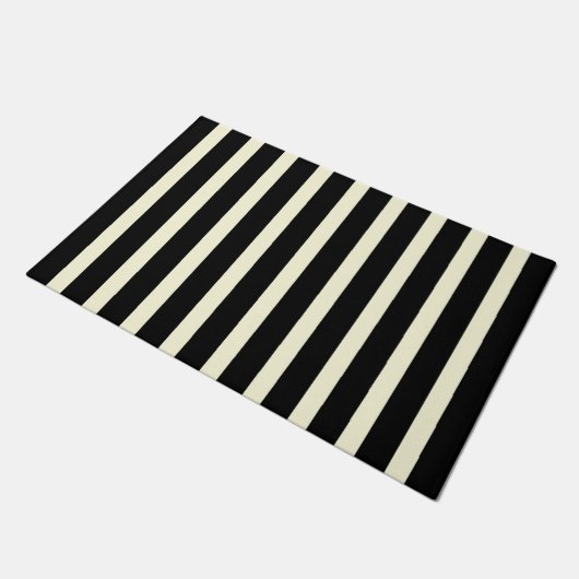 Chic Black Off-White Srtipes Striped Pattern Deurmat (Schuin)