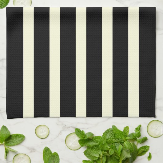 Chic Black Off-White Stripes Striped Pattern Theedoek (Gevouwen)