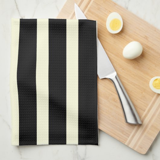 Chic Black Off-White Stripes Striped Pattern Theedoek (Quarter Fold)