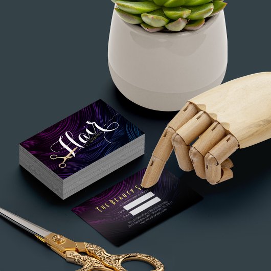 Chic Black Paars Faux Gold Scissors Hair Stylist Afsprakenkaartje