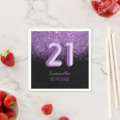 Chic Black & Paarse glitter Sparkle 21 Birthday Servet (Insitu)