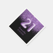 Chic Black & Paarse glitter Sparkle 21 Birthday Servet (Hoek)