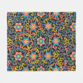 Chic Black Pattern with Colorful Floral  Fleece Deken (Voorkant (Horizontaal))
