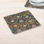 Chic Black Pattern with Colorful Floral  Kartonnen Onderzetters (Schuin)