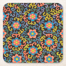 Chic Black Pattern with Colorful Floral  Kartonnen Onderzetters