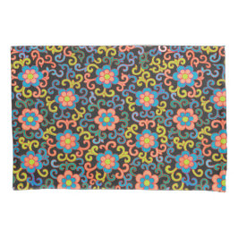 Chic Black Pattern with Colorful Floral  Kussensloop