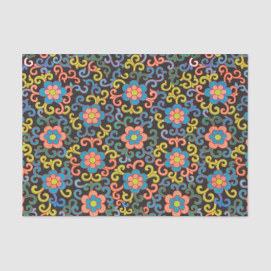 Chic Black Pattern with Colorful Floral  Tissuepapier (Voorkant)