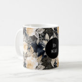 Chic Black Peach White Floral Leopard Animal Koffiemok (Voorkant links)