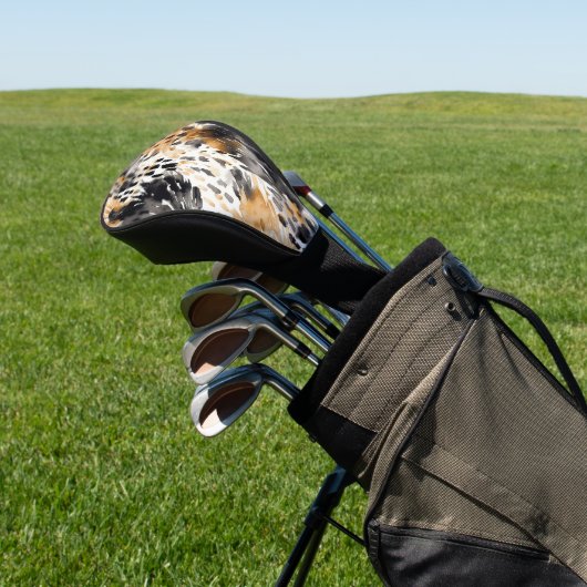 Chic Black Peach White Leopard Animal Print Golfheadcover (Insitu)
