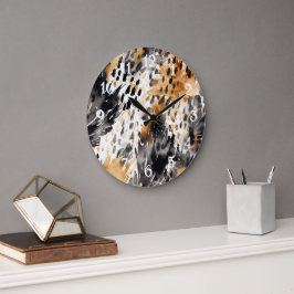 Chic Black Peach White Leopard Animal Print Grote Klok