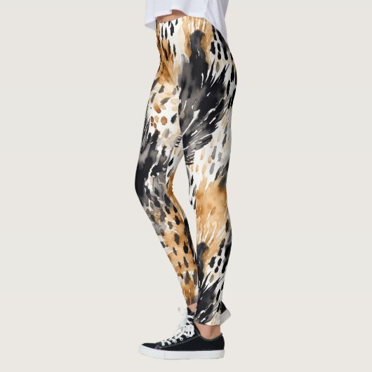 Chic Black Peach White Leopard Animal Print Leggings (Links)