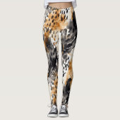 Chic Black Peach White Leopard Animal Print Leggings (Voorkant)