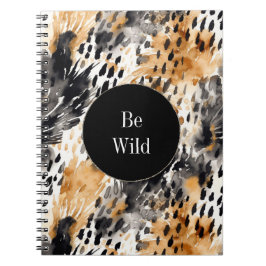 Chic Black Peach White Leopard Animal Print Notitieboek