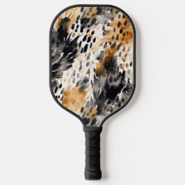 Chic Black Peach White Leopard Animal Print Pickleball Paddle